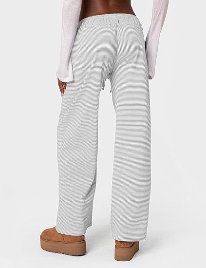Women's Wide Leg Striped Casual Drawstring Pants - Image 2