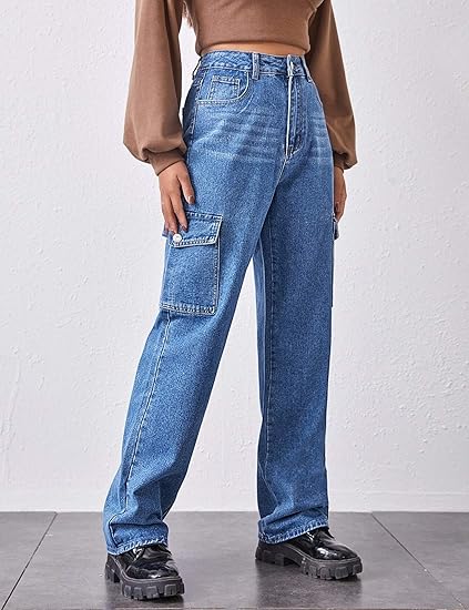 Women's High Waist Flap Pocket Denim Pants - Image 3