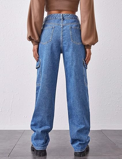 Women's High Waist Flap Pocket Denim Pants - Image 2